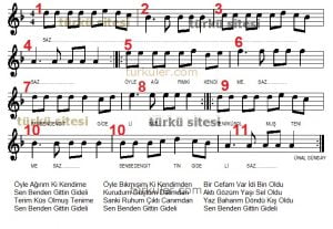 sen benden gittin gideli nota saz