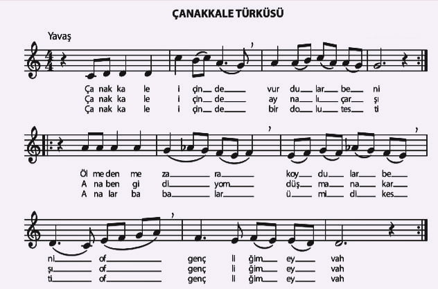 çanakkale-türküsü-melodika-notaları