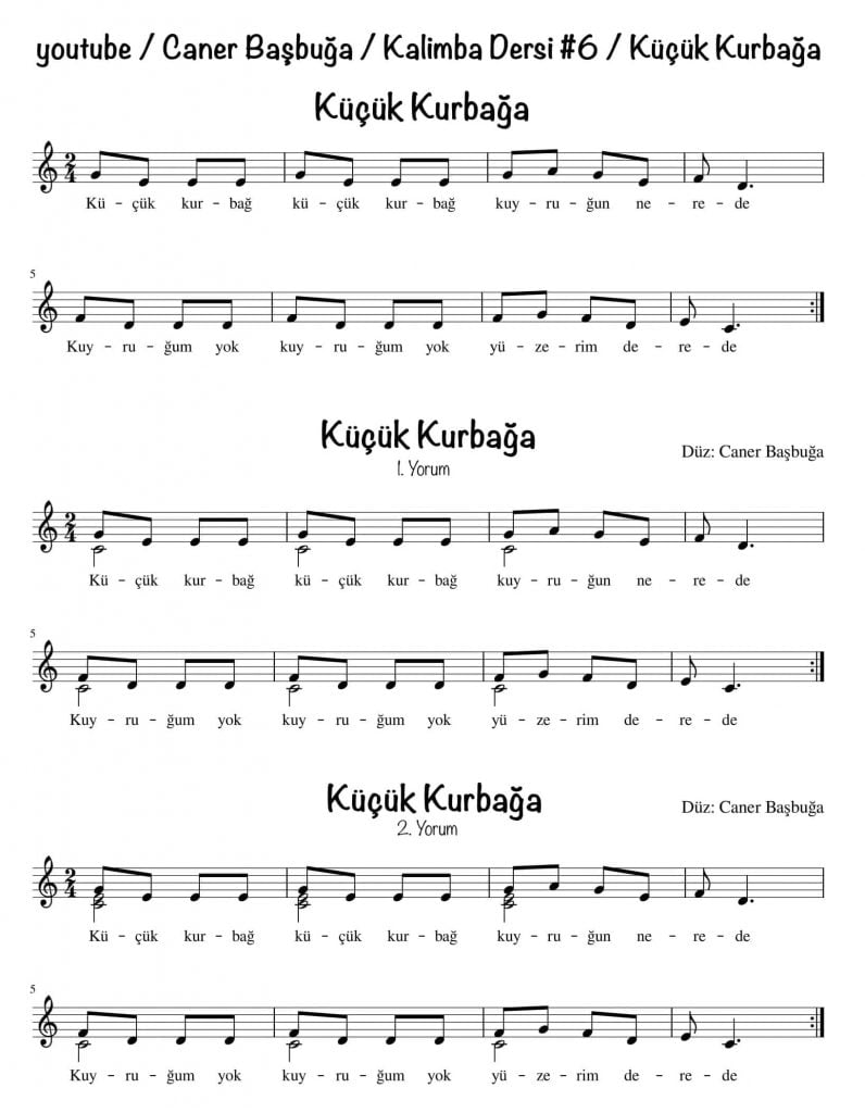 kucuk kurbaga kalimba notasi