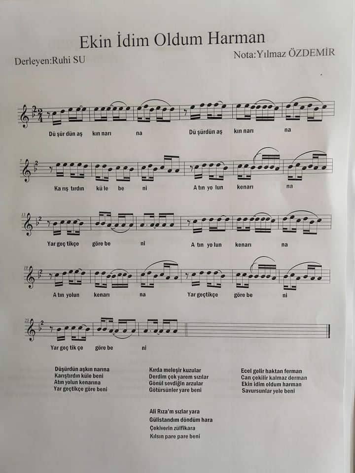 ekin idim oldum harman notalari