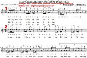 irmaginin akisina olurum turkiyem nota