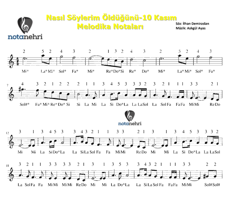 Nasıl Söylerim Öldüğünü-10 Kasım Melodika Notaları