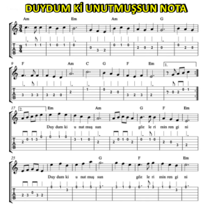 Duydum ki Unutmuşsun Gitar Nota Tab