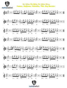 Bir Dilim İki Dilim Üç Dilim Elma Keman, Bağlama, Melodika, Flüt, Org Notaları