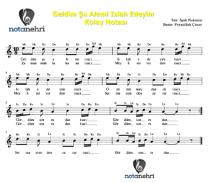 Geldim Şu Alemi Islah Edeyim Bağlama, Keman, Flüt, Org, Melodika Notaları