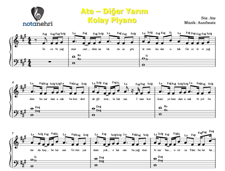 Ate – Diğer Yarım Keman Piyano Flüt Melodika Org Notaları