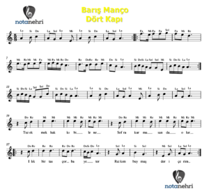Barış Manço – Dört Kapı Keman, Melodika, Flüt, Org Notaları