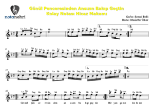 Gönül Penceresinden Ansızın Bakıp Geçtin Keman, Ud, Melodika, Bağlama, Flüt Notaları