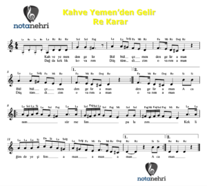 Kahve Yemen’den Gelir Keman, Bağlama, Melodika, Flüt, Org Notaları