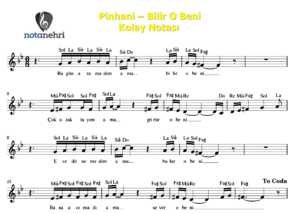 Pinhani – Bilir O Beni Kolay Nota ve Piyano Notası