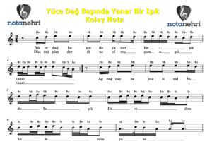 Yüce Dağ Başında Yanar Bir Işık Keman, Bağlama, Flüt, Melodika, Org Notaları