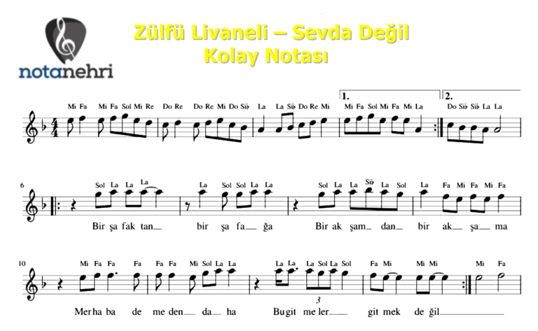 Zülfü Livaneli – Sevda Değil Keman, Melodika, Bağlama, Flüt, Org Notaları