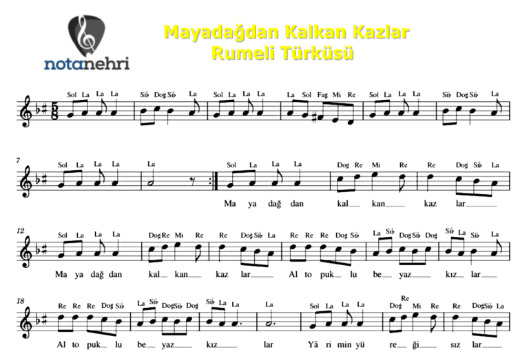 Mayadağdan Kalkan Kazlar Keman, Bağlama, Org, Ud, Flüt, Melodika Notaları