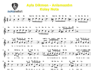 Ayla Dikmen – Anlamazdın Melodika, Flüt, Keman, Piyano Notaları