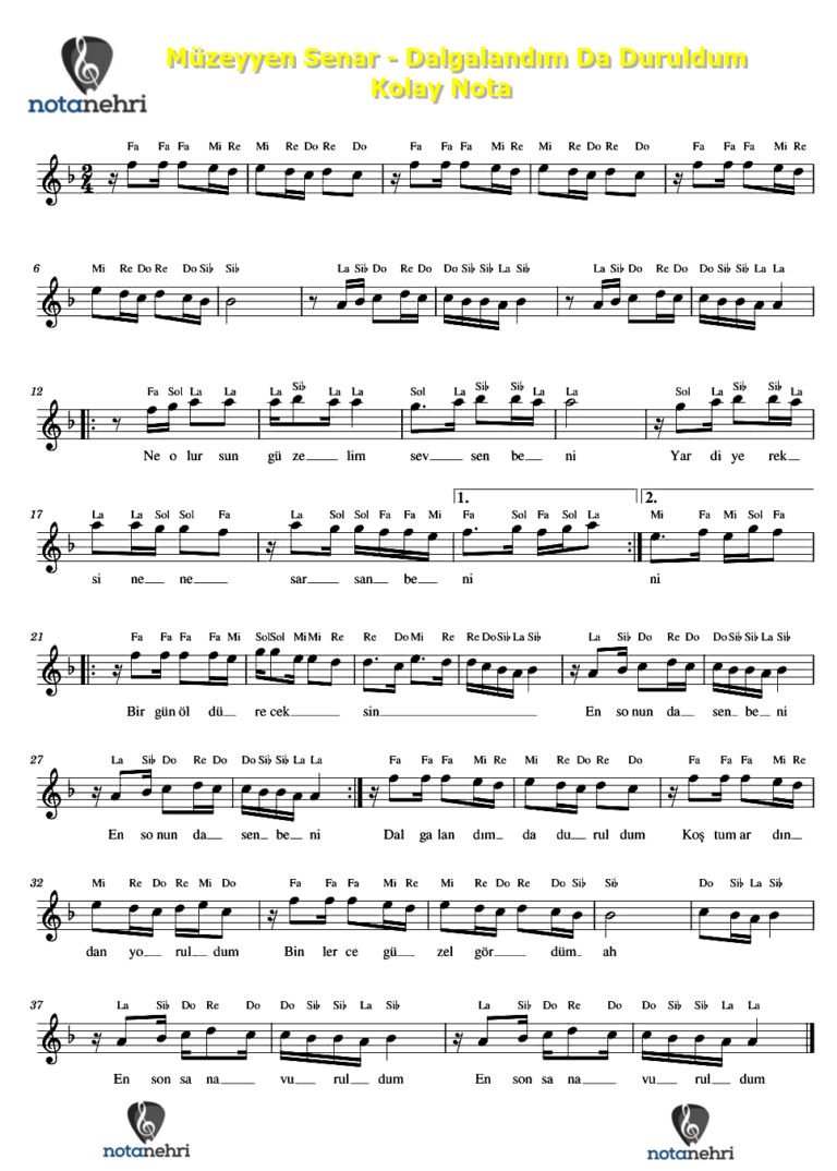 Müzeyyen Senar – Dalgalandım Da Duruldum Keman, Modika, Flüt, Org, Ud Notaları