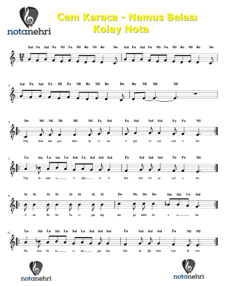 Cem Karaca – Namus Belası Melodika, Keman, Flüt Notaları