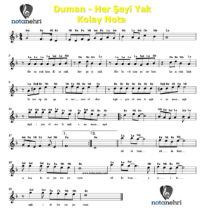 Duman – Her Şeyi Yak Melodika, Flüt, Keman, Org Notaları