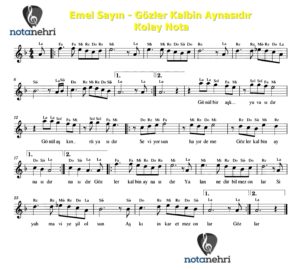 Emel Sayın – Gözler Kalbin Aynasıdır Keman, Piyano, Melodika, Flüt, Org Notaları