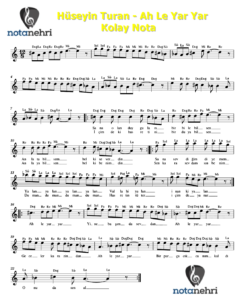 Hüseyin Turan – Ah Le Yar Yar Melodika, Keman, Flüt, Org, Bağlama Notaları