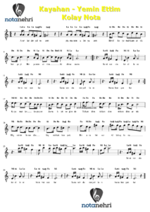 Kayahan – Yemin Ettim Keman, Melodika, Gitar, Flüt, Org Notaları