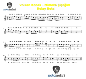 Volkan Konak – Mimoza Çiçeğim Melodika, Piyano, Keman, Flüt, Bağlama Notaları