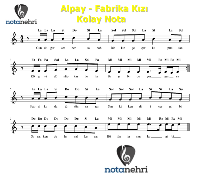 Alpay – Fabrika Kızı Melodika, Gitar, Keman, Piyano, Flüt Notaları