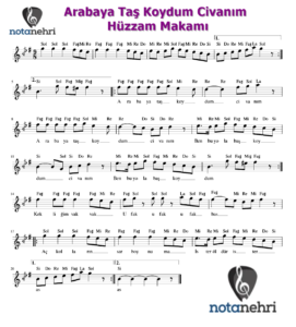 Arabaya Taş Koydum Civanım Keman, Ud, Melodika, Ney, Flüt Notaları