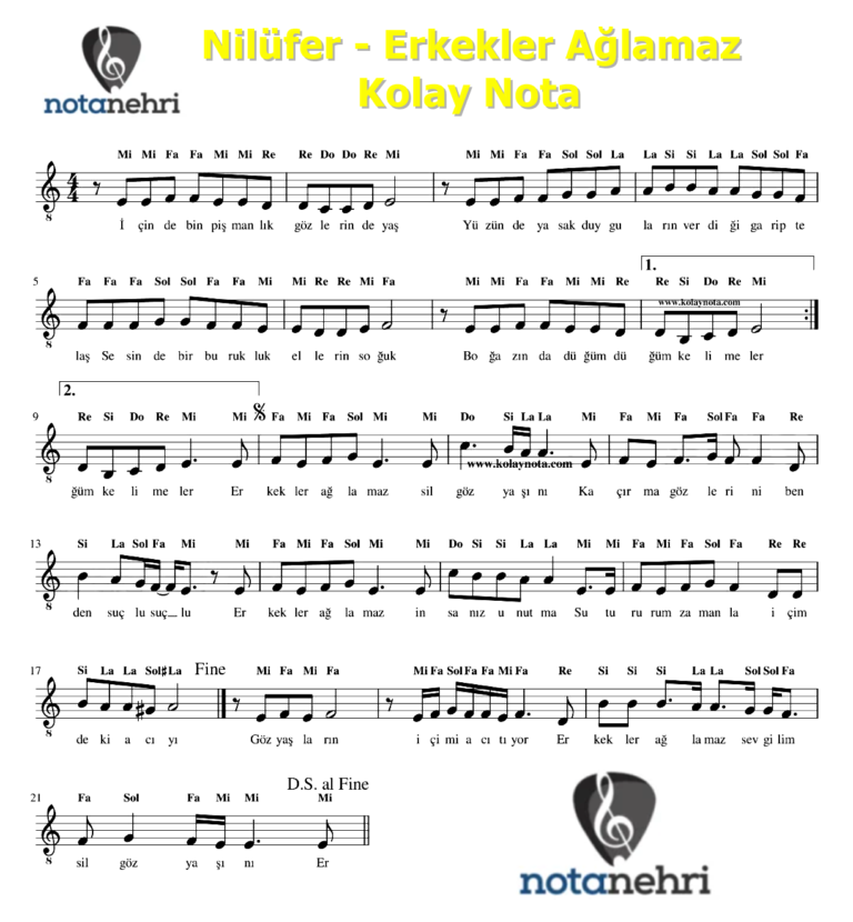 Nilüfer – Erkekler Ağlamaz Keman, Melodika, Flüt Notaları