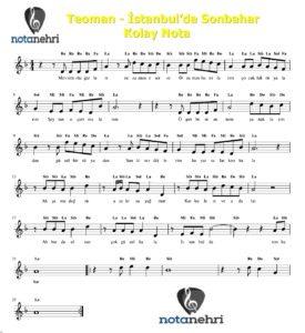 Teoman – İstanbul’da Sonbahar Melodika, Keman, Gitar, Piyano, Flüt Notaları