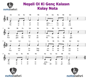 Neşeli Ol Ki Genç Kalasın Melodika, Keman, Gitar, Flüt, Org Notaları Çocuk Şarkısı