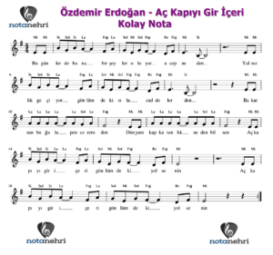 Özdemir Erdoğan – Aç Kapıyı Gir İçeri Keman, Piyano, Melodika, Flüt, Org Notaları