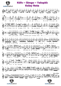Köfn – Simge – Yakışıklı Keman, Piyano, Melodika, Flüt Notaları
