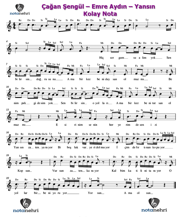 Çağan Şengül – Emre Aydın – Yansın Keman, Melodika, Flüt, Org Notaları