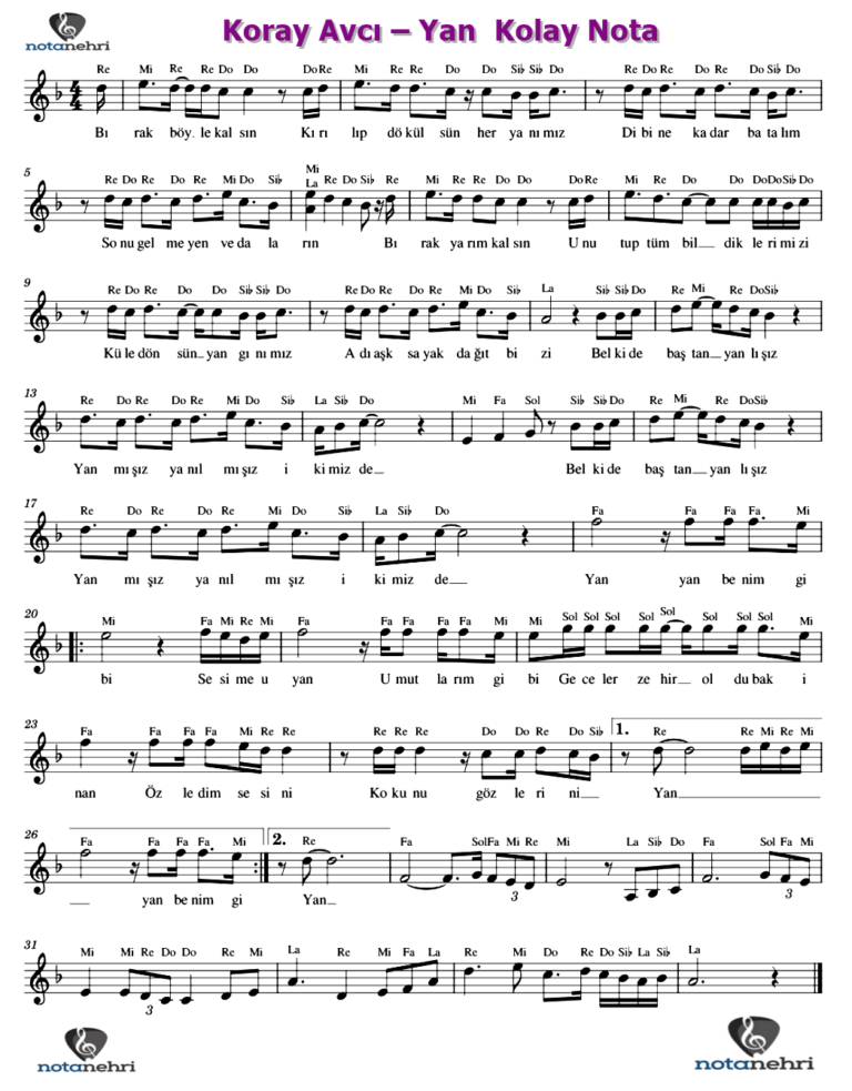 Koray Avcı – Yan Keman, Melodika, Org, Flüt, Bağlama Notaları