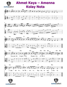 Ahmet Kaya – Amenna  Keman, Melodika, Flüt, Org, Bağlama Notaları