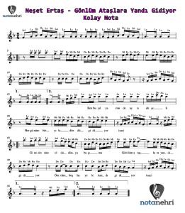 Neşet Ertaş – Gönlüm Ataşlara Yandı Gidiyor Keman, Bağlama, Melodika, Flüt, Org Notaları
